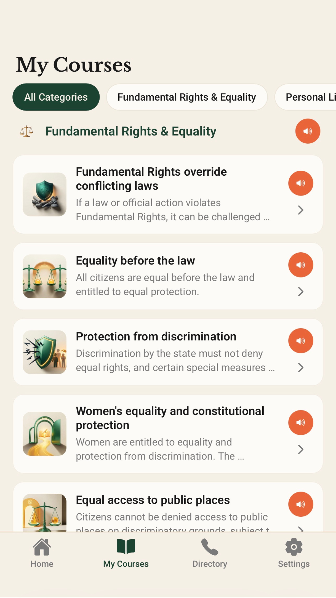 Rights and Voices App — Rights Detail Screen